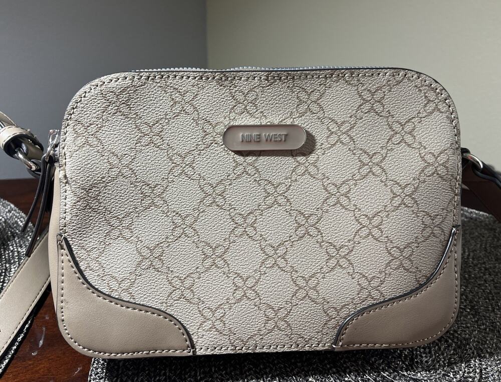Nine West Crossbody Bag Desert Beige With 2 Zipper Compartments